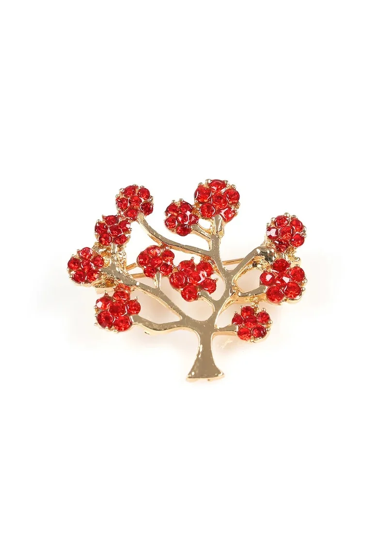 Brosa martisor copac auriu cu flori rosii