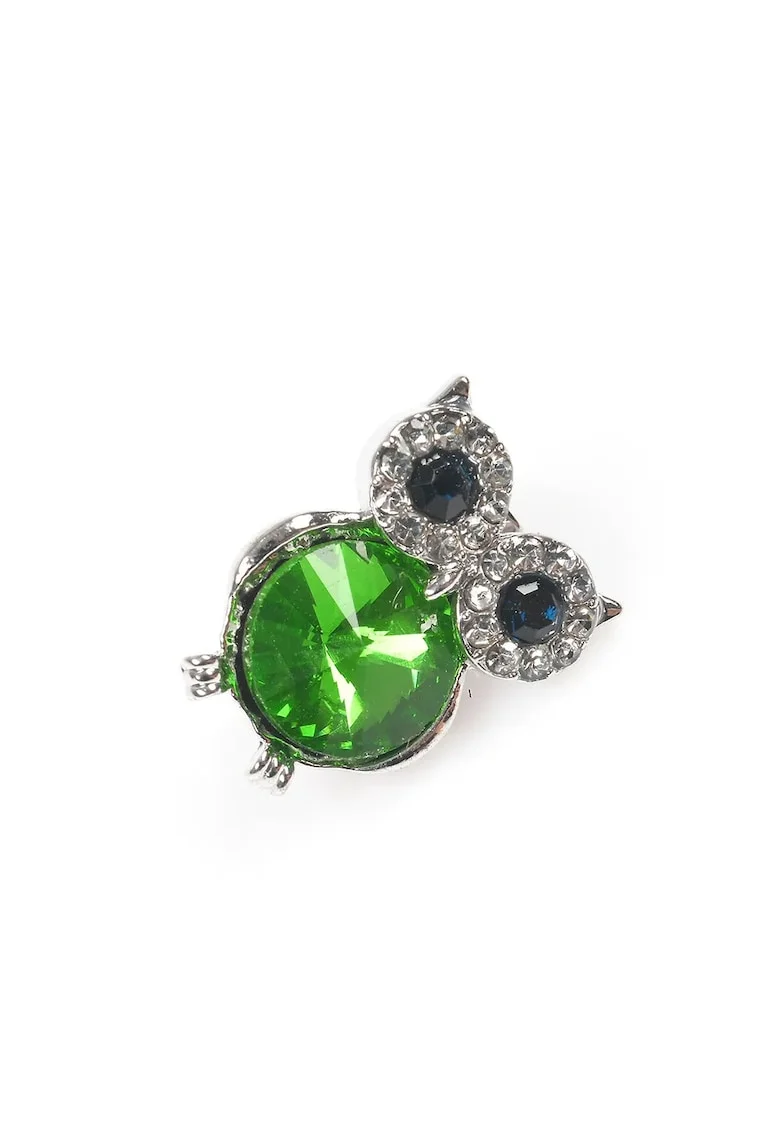 Brosa martisor bufnita cu piatra verde