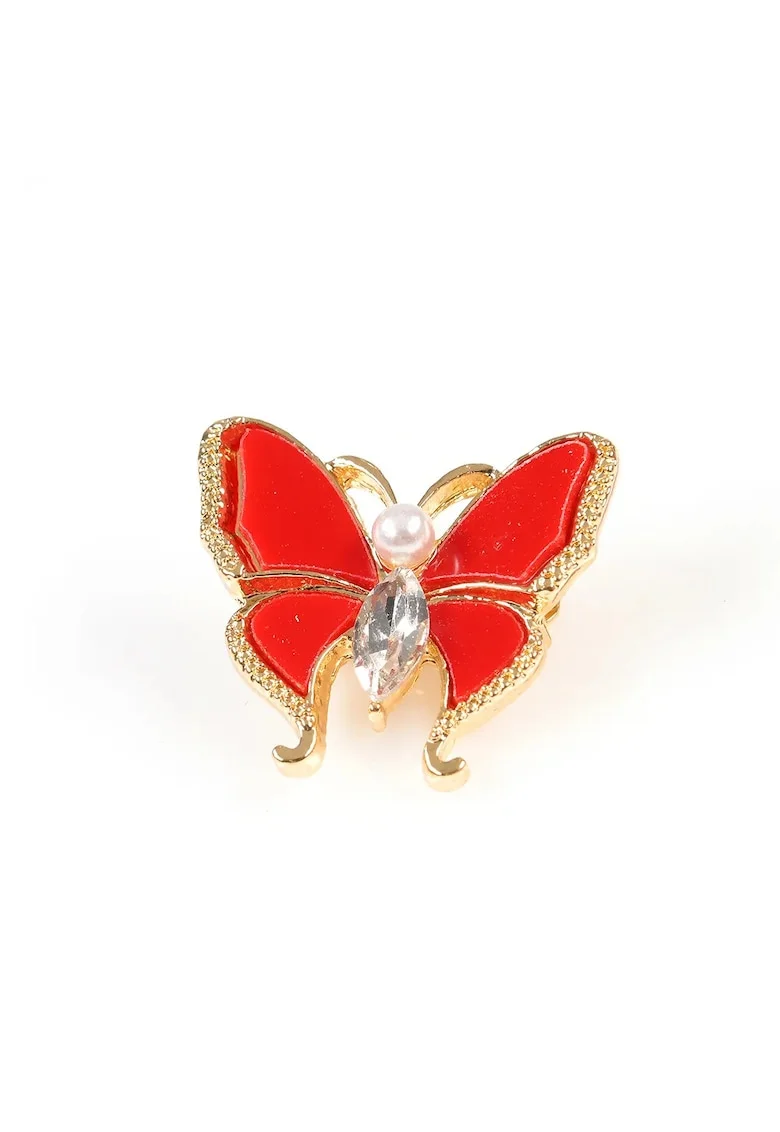 Brosa martisor fluture rosu cu margini aurii