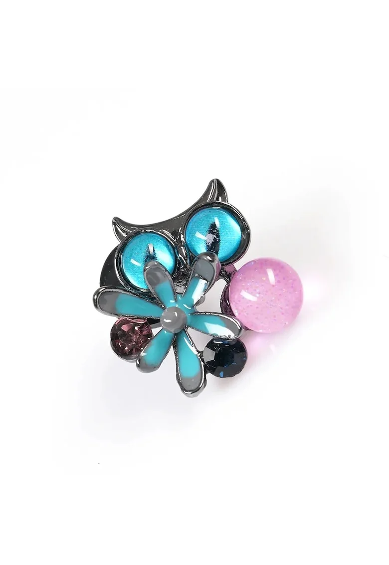Brosa martisor bufnita cu floare albastra