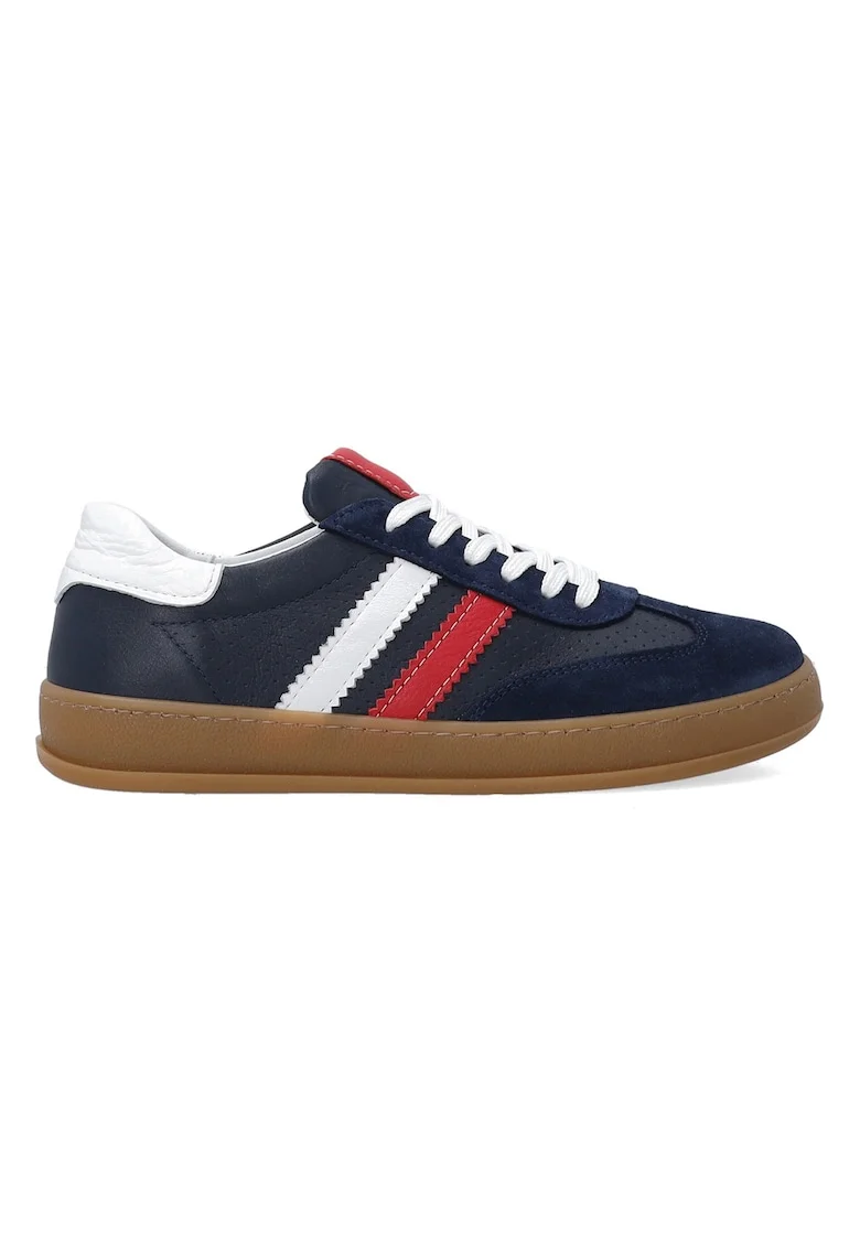 Pantofi sport din piele si piele intoarsa cu talpa contrastanta