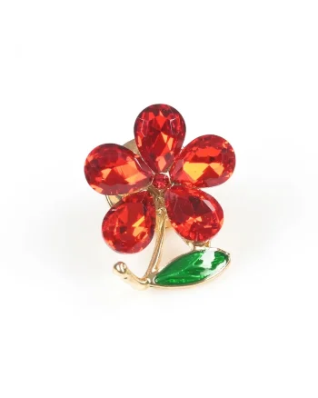 Brosa martisor floare cu pietre acrilice rosii