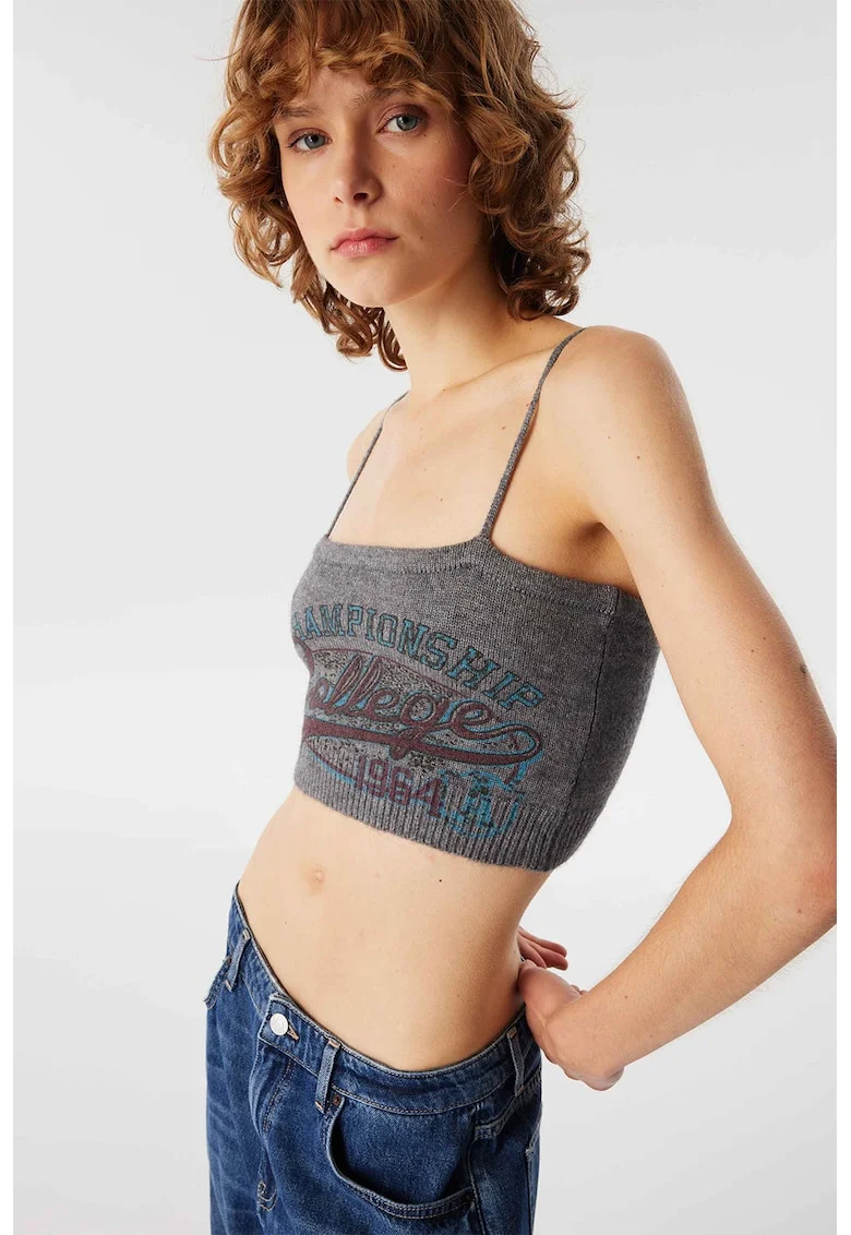Top crop slim fit, Maro/Gri melange/Albastru