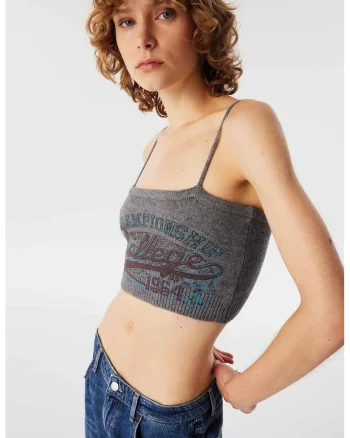 Top crop slim fit, Maro/Gri melange/Albastru