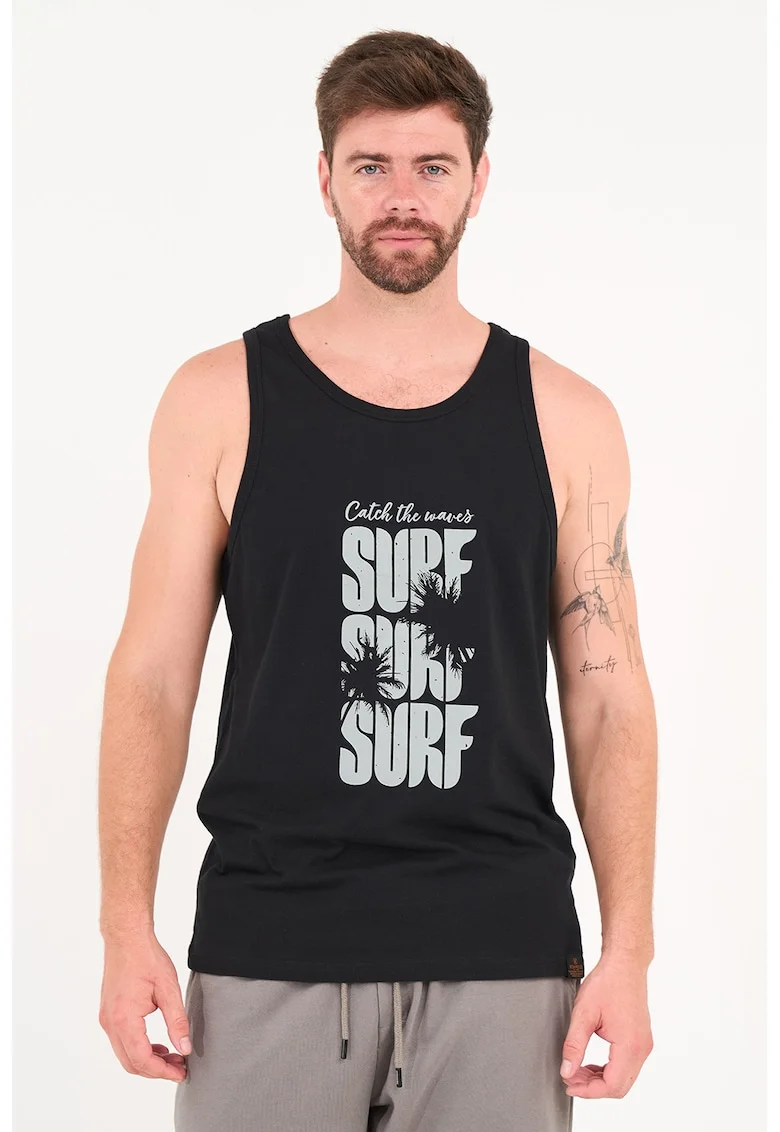 Top cu imprimeu text, Negru