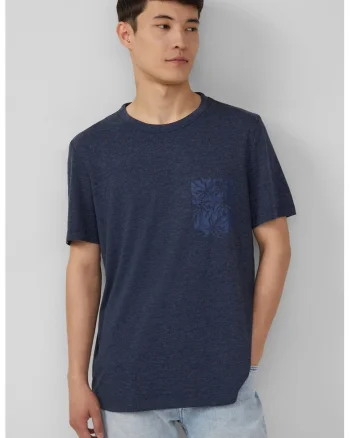 Tricou lejer cu imprimeu discret pe piept, Albastru inchis