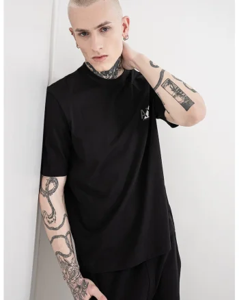 Tricou de bumbac cu logo, Alb/Negru/Gri