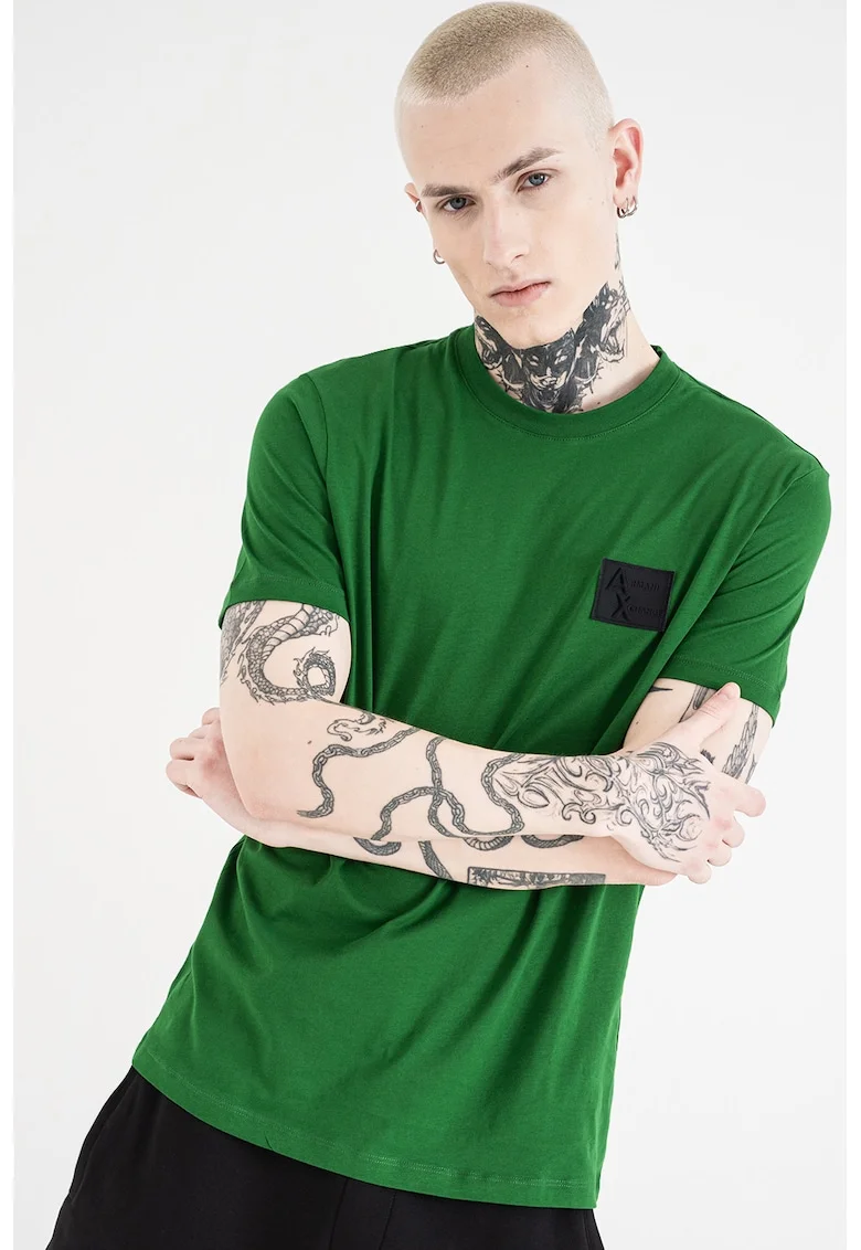 Tricou regular fit cu decolteu la baza gatului, Verde/Negru