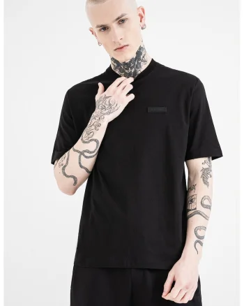 Tricou de bumbac cu logo pe spate, Negru