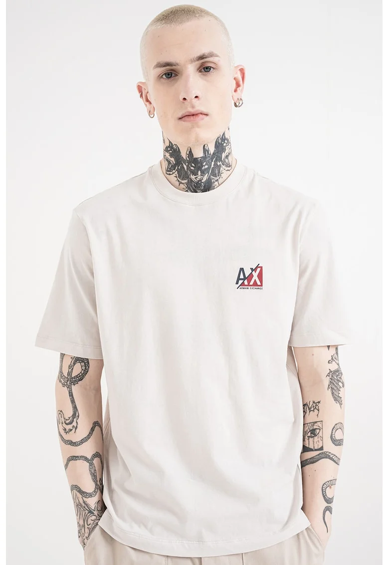Tricou de bumbac cu logo, Negru/Gri deschis/Rosu inchis