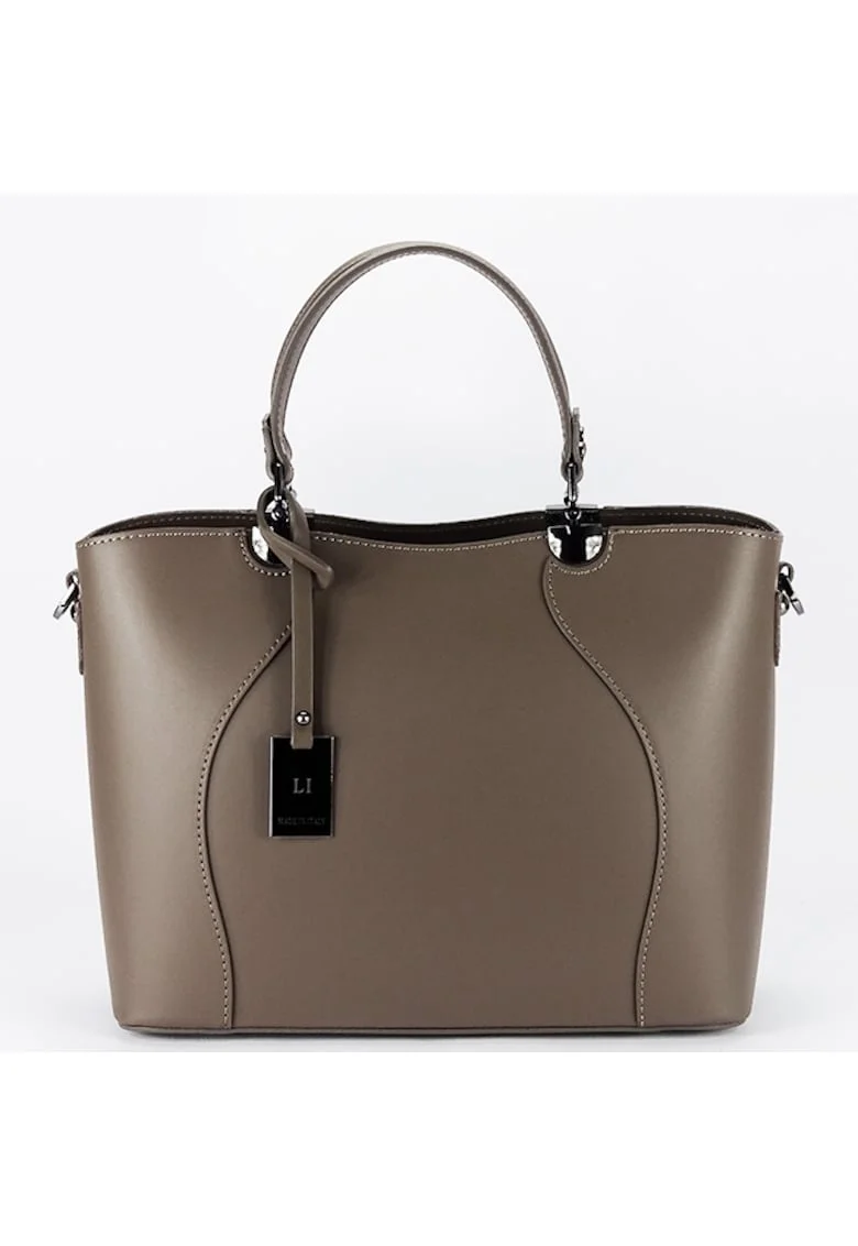 Geanta din piele naturala 1424A 125, Maro taupe, 25x31x12