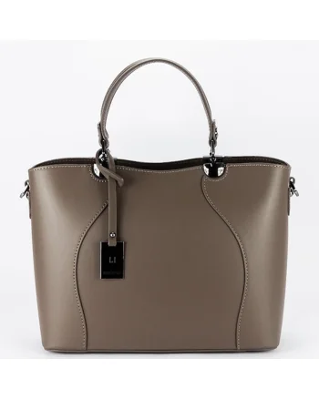 Geanta din piele naturala 1424A 125, Maro taupe, 25x31x12