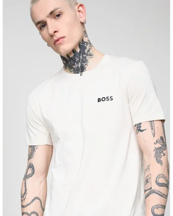 Tricou cu logo contrastant, Alb fildes/Negru