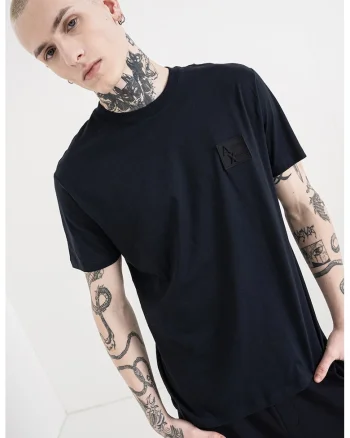 Tricou regular fit cu decolteu la baza gatului, Negru/Bleumarin
