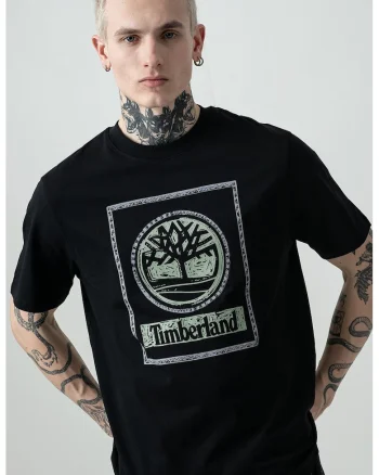Tricou cu logo si decolteu la baza gatului, Negru/Verde pal