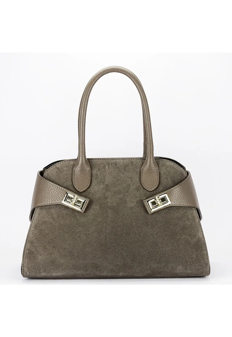 Geanta din piele naturala 1895 130, Maro taupe, 22x32x16