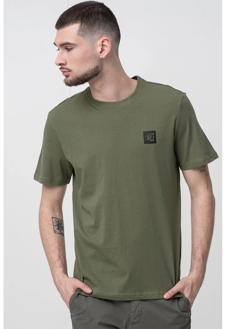 Tricou de bumbac cu decolteu la baza gatului, Verde pal