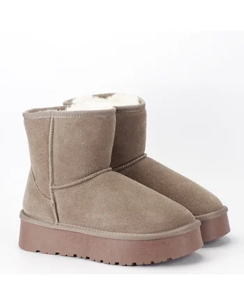 Cizme scurte kaki deschis din piele naturala B-W5825 110 11360, Kaki