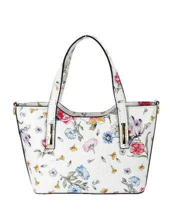 Geanta alba din piele naturala cu imprimeu floral 8904 131 19189, Alb