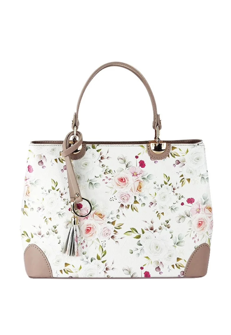 Geanta nude cu imprimeu floral din piele naturala 1330 M9 19197, Nude