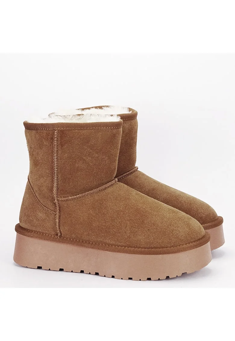 Cizme scurte camel din piele naturala B-W5825 110 11354, Maro camel