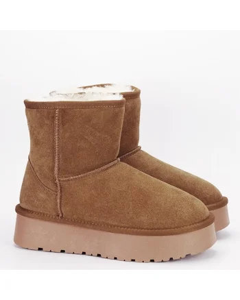 Cizme scurte camel din piele naturala B-W5825 110 11354, Maro camel