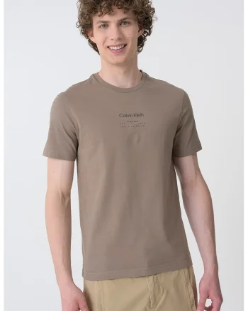 Tricou cu decolteu la baza gatului si imprimeu logo, Maro inchis