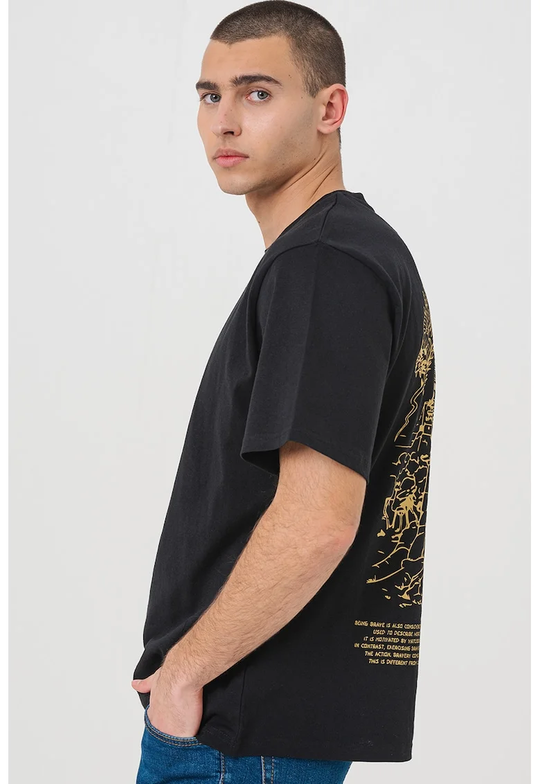 Tricou din bumbac cu imprimeu grafic, Negru/Galben mustar