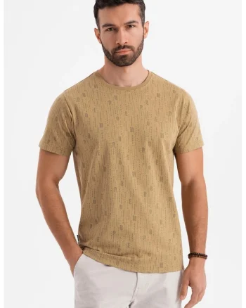 Tricou de bumbac cu model text, Maro camel