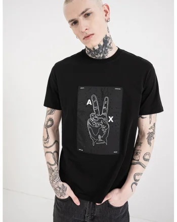 Tricou regular fit cu model grafic, Alb/Negru