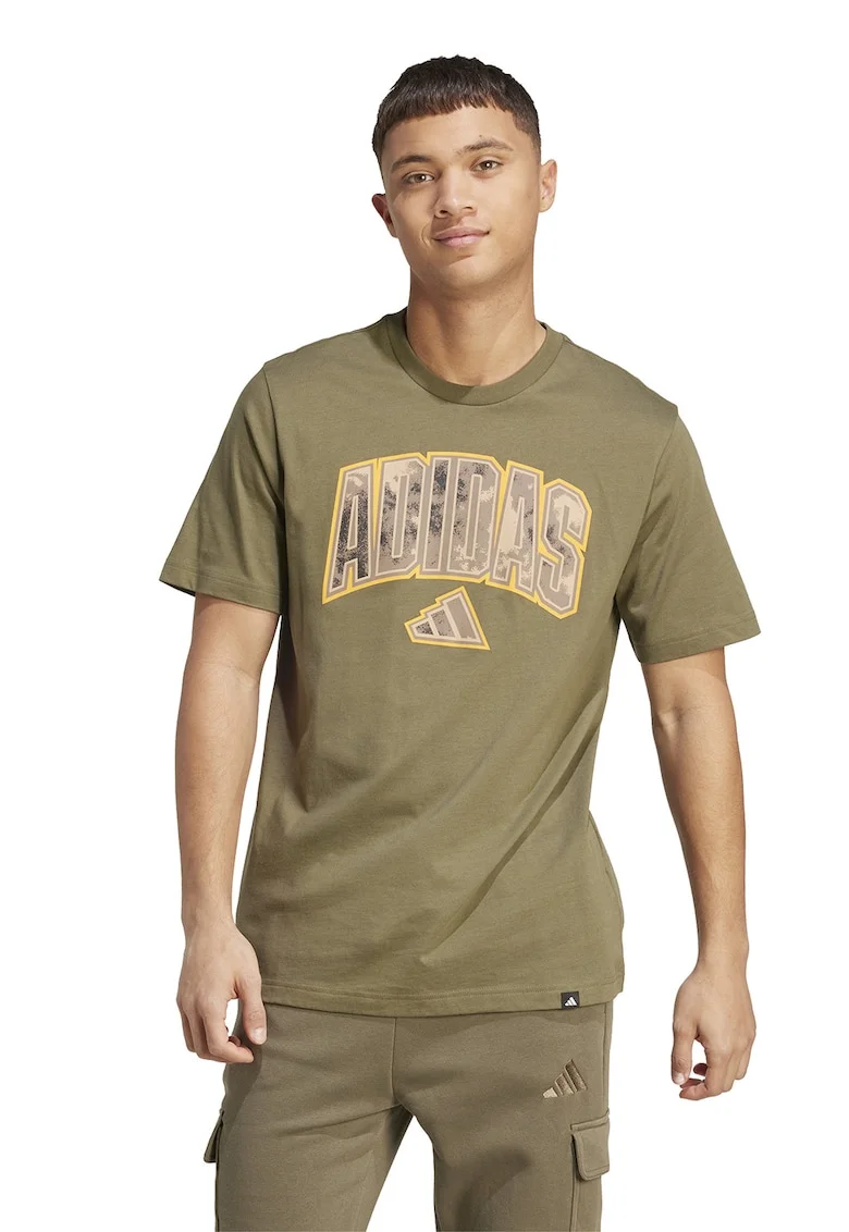 Tricou din bumbac Camo Script, Kaki/Galben mustar