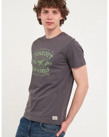Tricou cu design grafic si decolteu la baza gatului, Verde pal/Lila pal