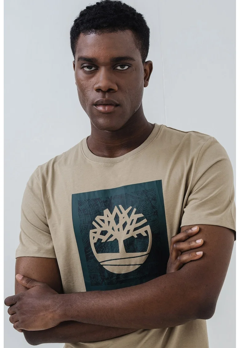 Tricou cu decolteu la baza gatului si imprimeu contrastant, Verde pal