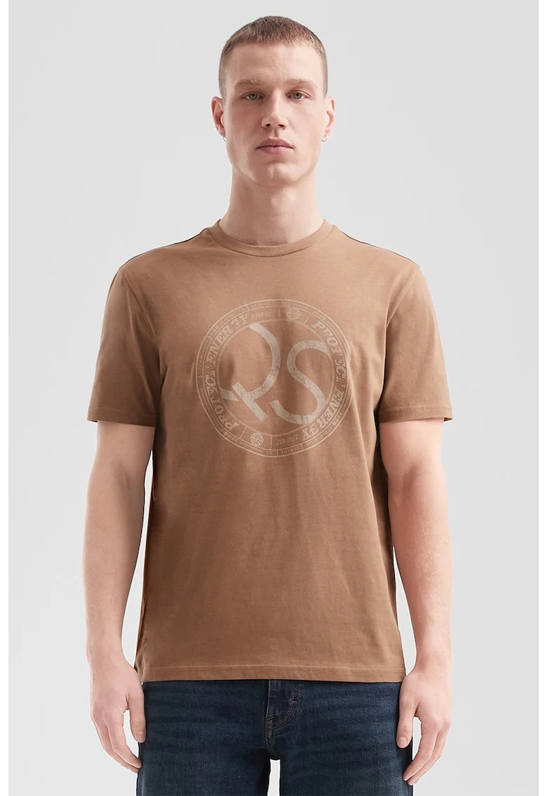 Tricou de bumbac cu logo, Maro inchis