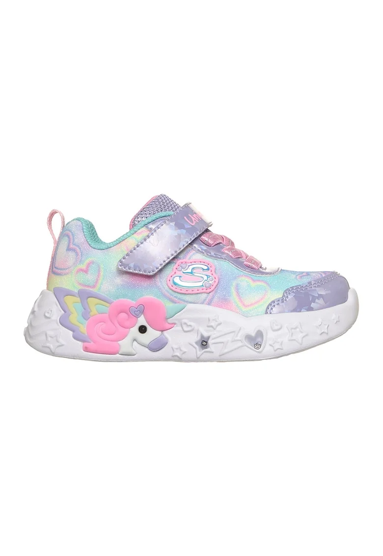 Pantofi sport Unicorn Charmer cu LED-uri si velcro, Violet/Albastru glaciar/Roz