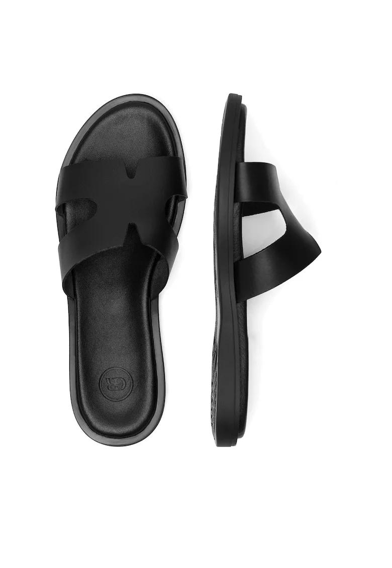 Slapi dama,  ELLE-E25-27281, piele naturala, negru