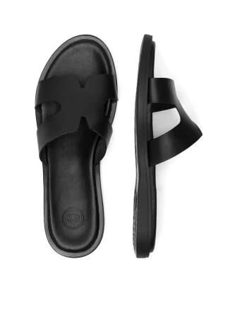 Slapi dama,  ELLE-E25-27281, piele naturala, negru