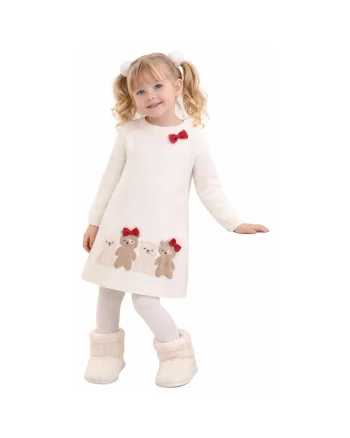 Rochie tricotata cu detalii grafice, Rosu, Alb fildes, Maro deschis