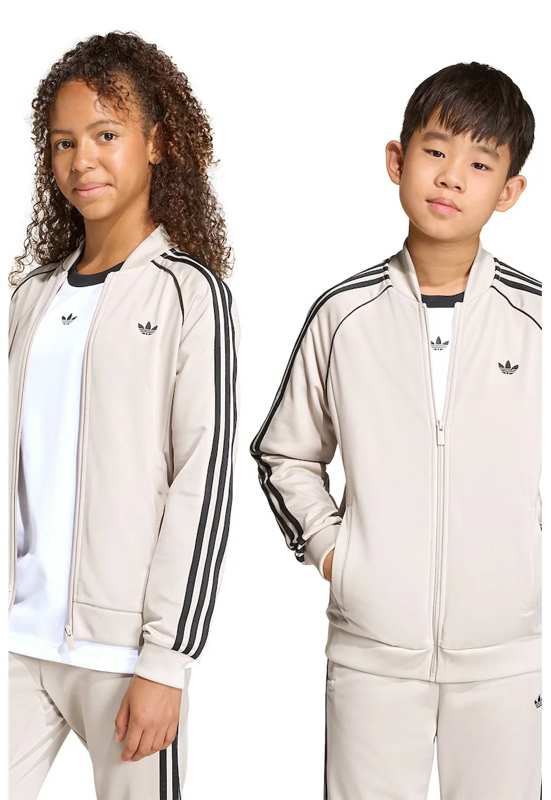 Bluza de trening cu fermoar si guler baseball, Negru/Maro nisip