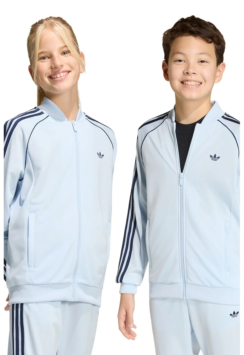 Bluza de trening cu fermoar si guler baseball, Negru/Albastru pal
