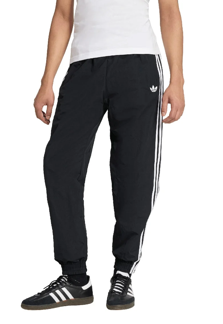 Pantaloni de trening cu benzi contrastante si terminatii cu fermoar Firebird, Alb/Negru