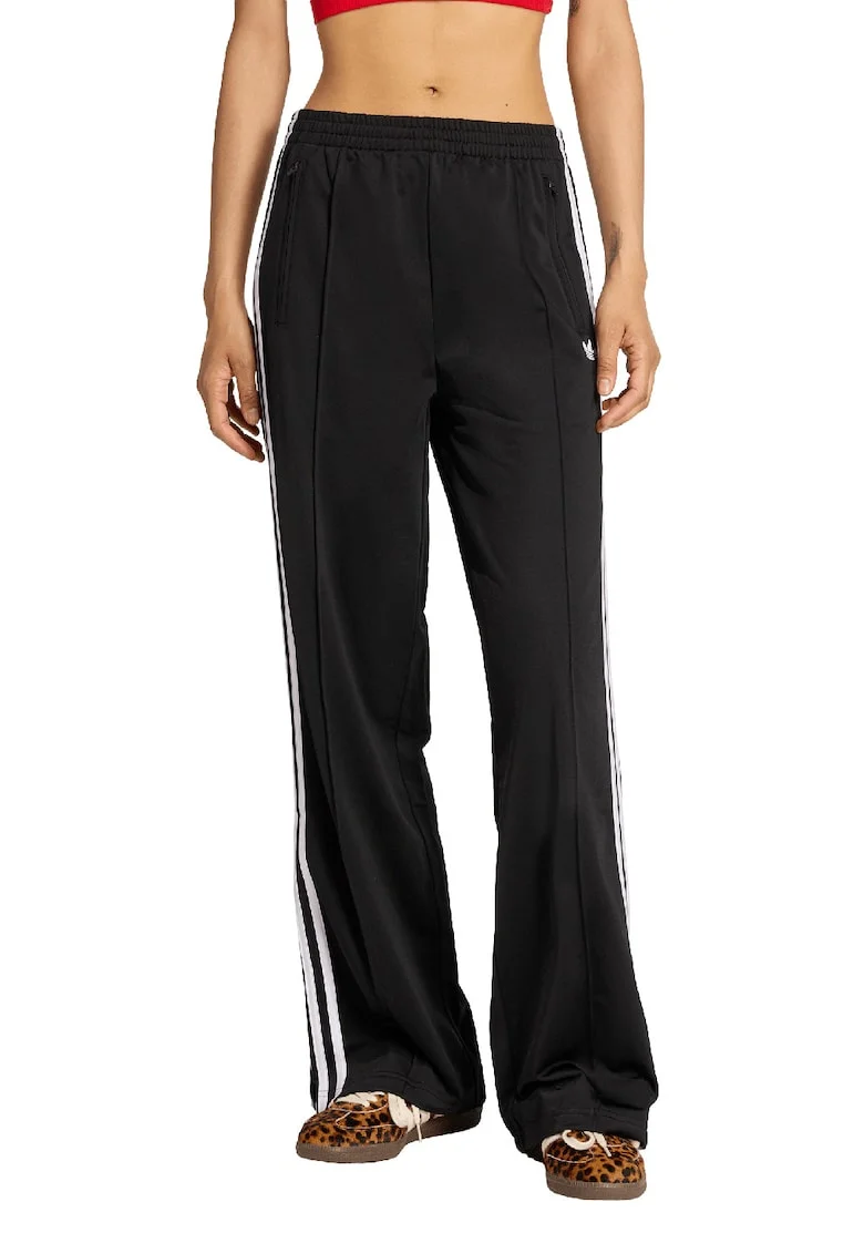 Pantaloni de trening cu croiala ampla si slituri laterale, Alb/Negru