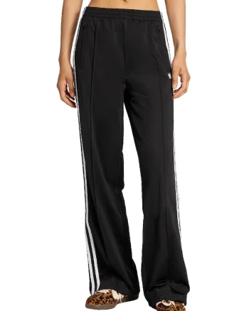 Pantaloni de trening cu croiala ampla si slituri laterale, Alb/Negru