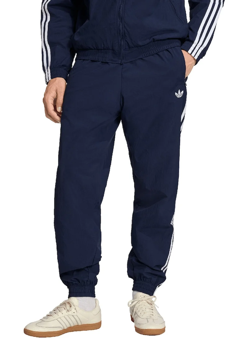 Pantaloni de trening cu benzi contrastante si terminatii cu fermoar Firebird, Alb/Albastru ultramarin