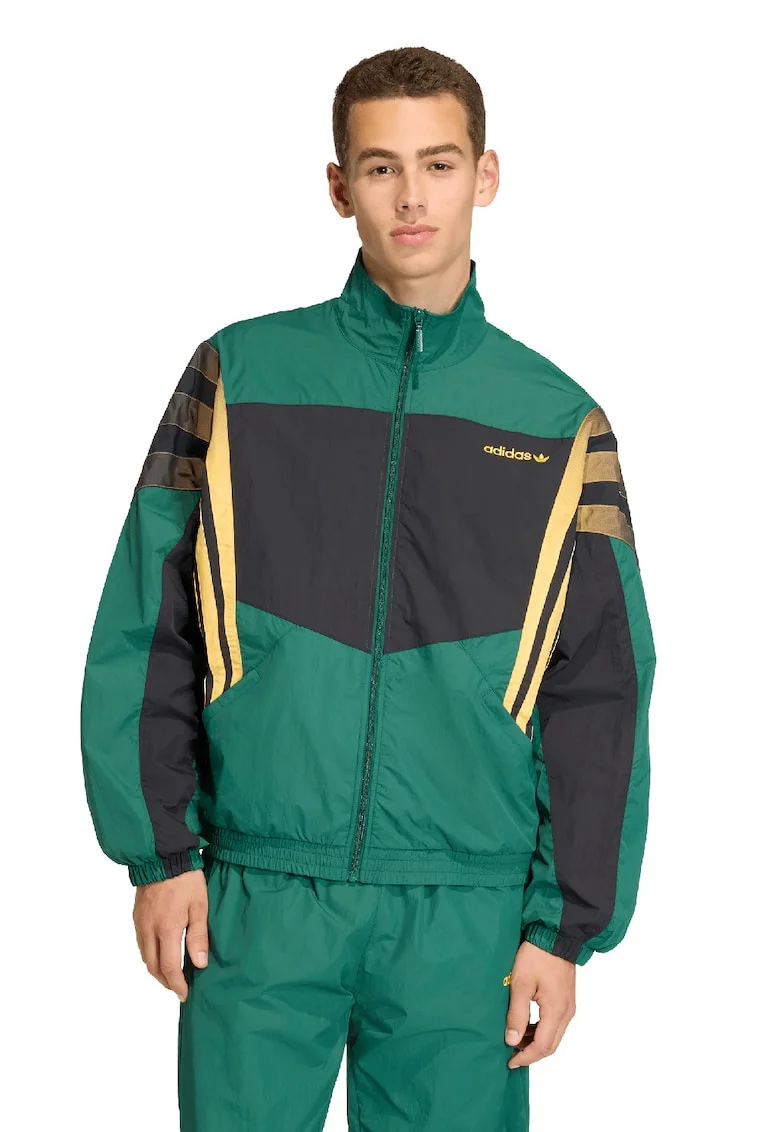 Bluza de trening cu fermoar si logo Santiago, Negru/Galben/Verde sparanghel
