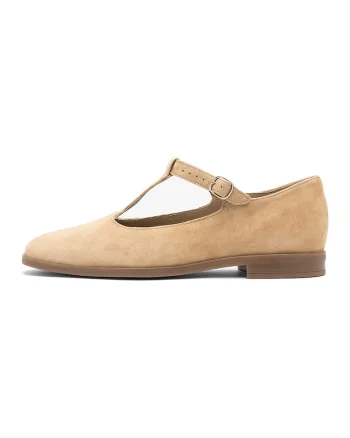 Balerini Mary Jane cu aspect lacuit, Bej