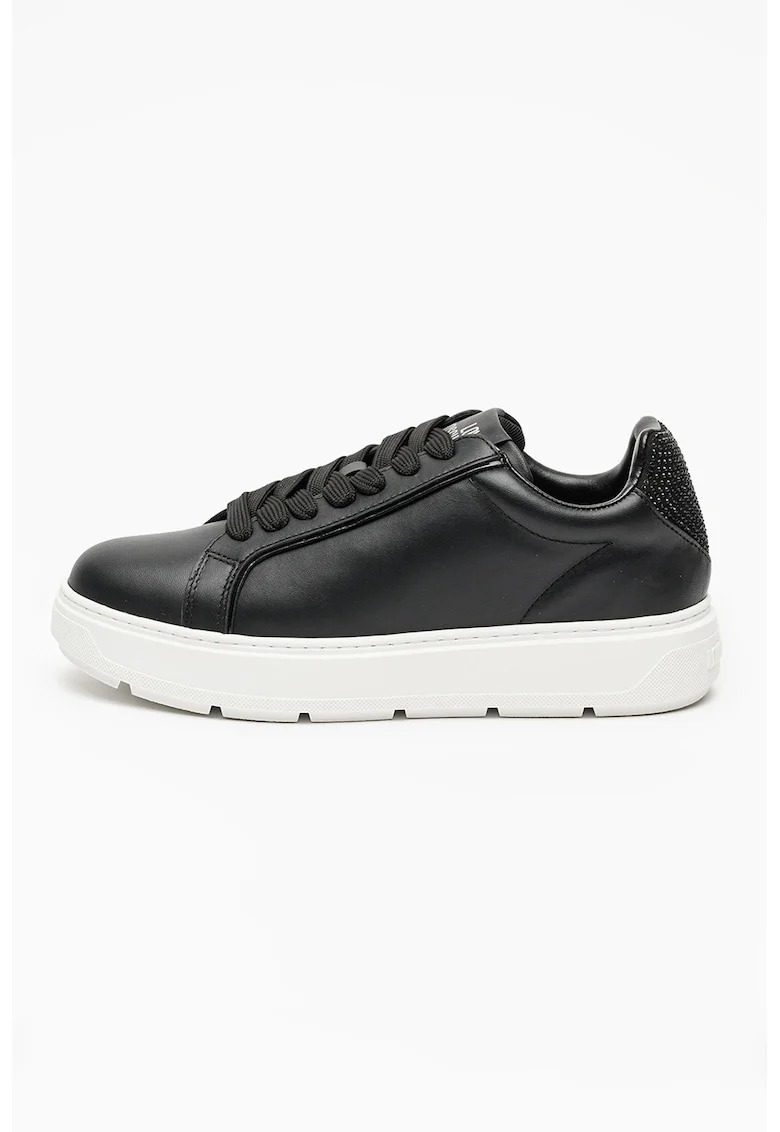 Pantofi sport low-cut din piele cu strasuri Bold, Negru