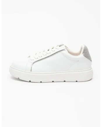 Pantofi sport low-cut din piele cu strasuri Bold, Alb