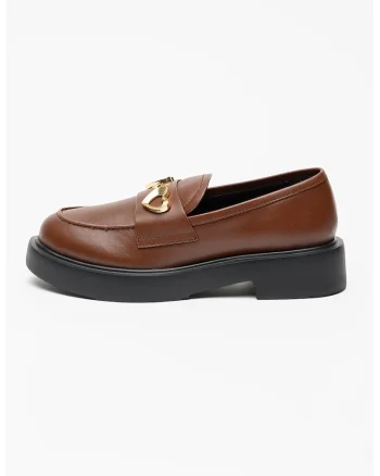 Pantofi loafer din piele cu detaliu metalic City, Auriu/Maro