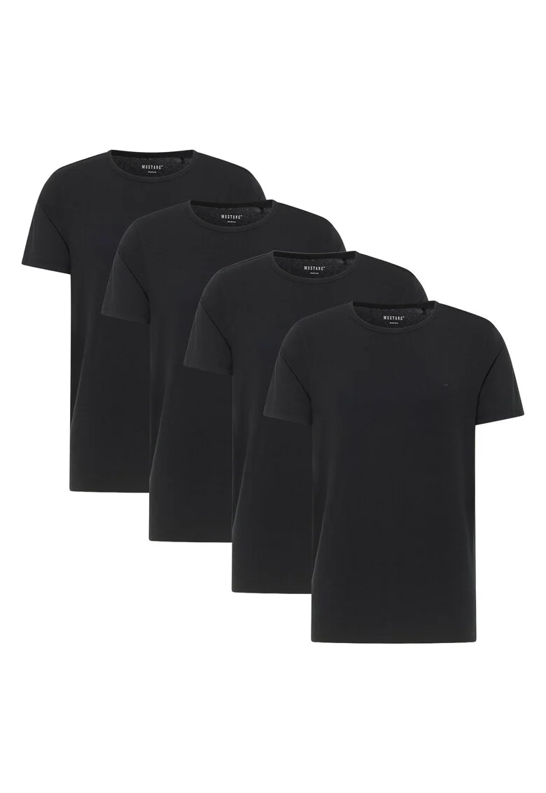 Set de tricouri din amestec de bumbac organic cu model uni Allen - 4 piese, Negru